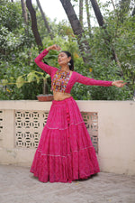 Thumbnail for Lorenvalley Fashion Pink Faux Georgette Bandhej Print with Gotta Patti Lace Work Lehenga Choli