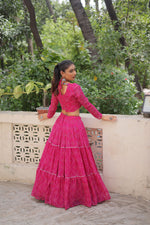 Thumbnail for Lorenvalley Fashion Pink Faux Georgette Bandhej Print with Gotta Patti Lace Work Lehenga Choli