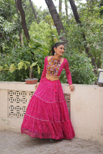 Thumbnail for Lorenvalley Fashion Pink Faux Georgette Bandhej Print with Gotta Patti Lace Work Lehenga Choli