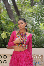 Thumbnail for Lorenvalley Fashion Pink Faux Georgette Bandhej Print with Gotta Patti Lace Work Lehenga Choli