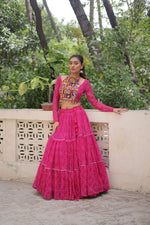 Thumbnail for Lorenvalley Fashion Pink Faux Georgette Bandhej Print with Gotta Patti Lace Work Lehenga Choli