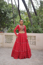 Thumbnail for Lorenvalley Fashion Red Faux Georgette Bandhej Print with Gotta Patti Lace Work Lehenga Choli