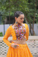 Thumbnail for Lorenvalley Fashion Yellow Faux Georgette Bandhej Print with Gotta Patti Lace Work Lehenga Choli
