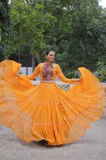 Thumbnail for Lorenvalley Fashion Yellow Faux Georgette Bandhej Print with Gotta Patti Lace Work Lehenga Choli
