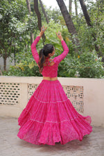 Thumbnail for Prazu Fashion Pink Georgette Bandhej Print With Gotta Patti Lehenga For Navratri