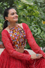 Thumbnail for Prazu Fashion Red Georgette Bandhej Print With Gotta Patti Lehenga For Navratri