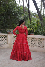 Thumbnail for Prazu Fashion Red Georgette Bandhej Print With Gotta Patti Lehenga For Navratri