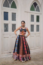 Thumbnail for Prazu Fashion Black Georgette Print With Gamthi Work Navratri Lehenga