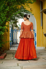 Thumbnail for Lorenvalley Fashion Orange Fendy Silk Plain Lehenga with Embroidered work Choli