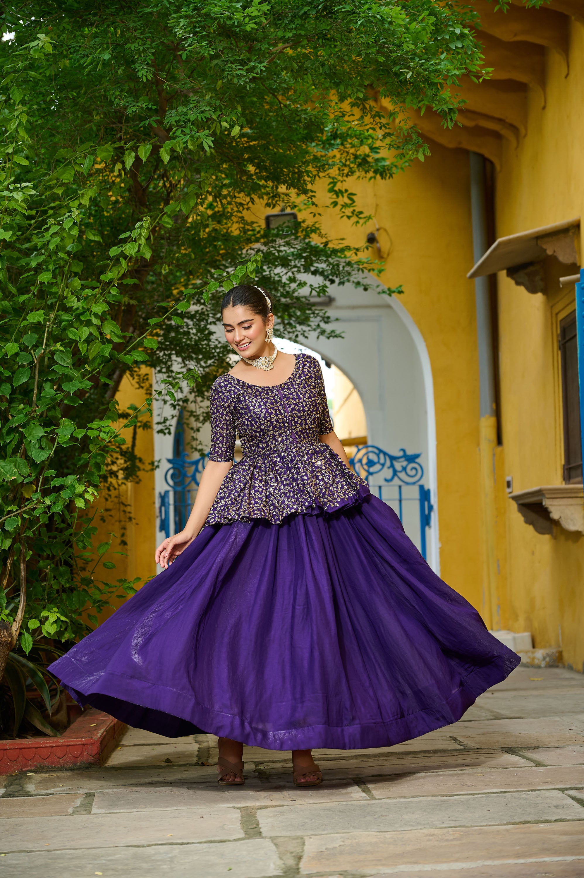 Lorenvalley Fashion Purple Fendy Silk Plain Lehenga with Embroidered work Choli