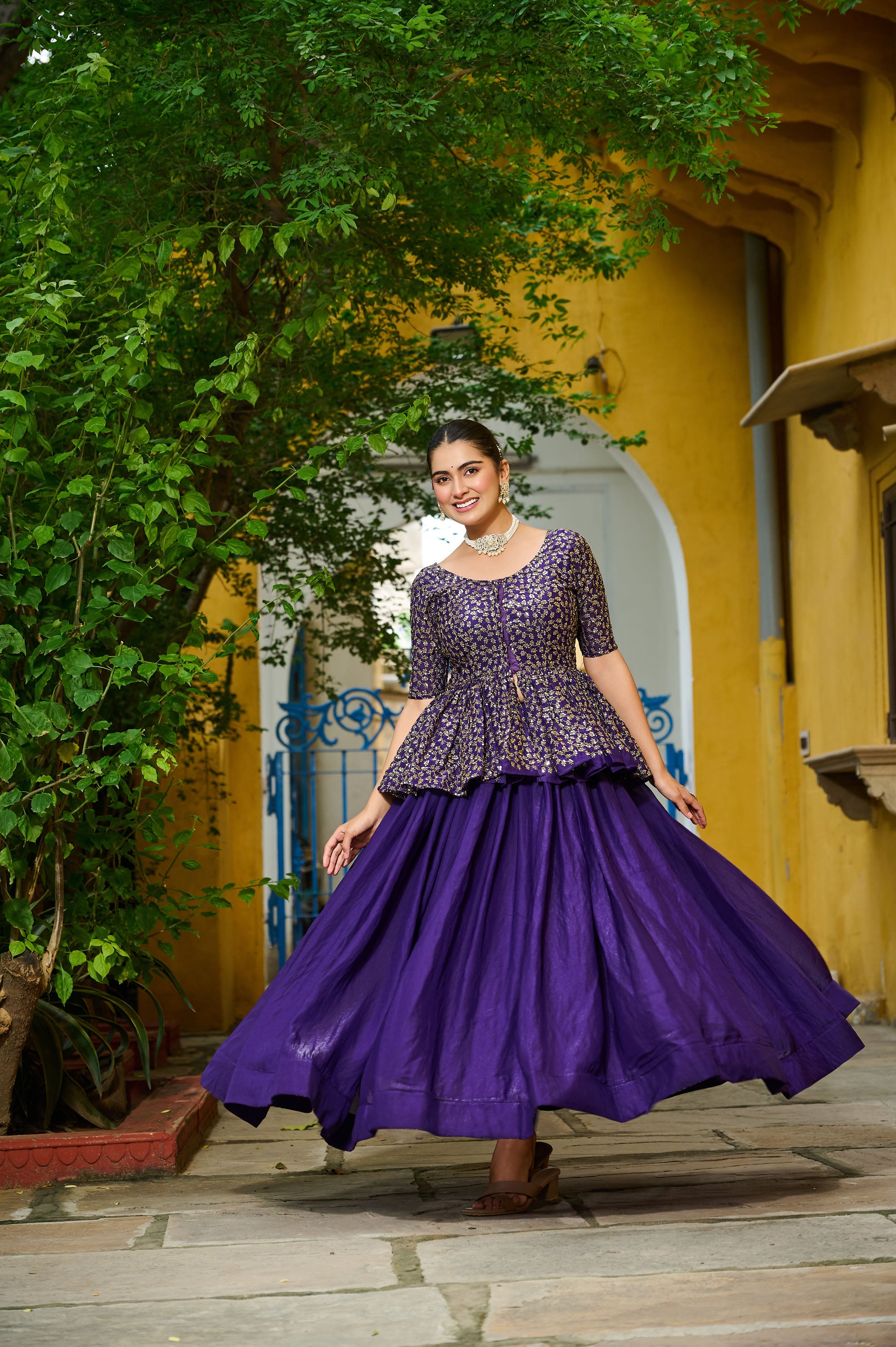 Lorenvalley Fashion Purple Fendy Silk Plain Lehenga with Embroidered work Choli
