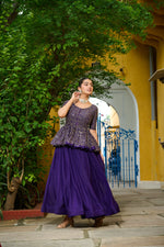 Thumbnail for Lorenvalley Fashion Purple Fendy Silk Plain Lehenga with Embroidered work Choli
