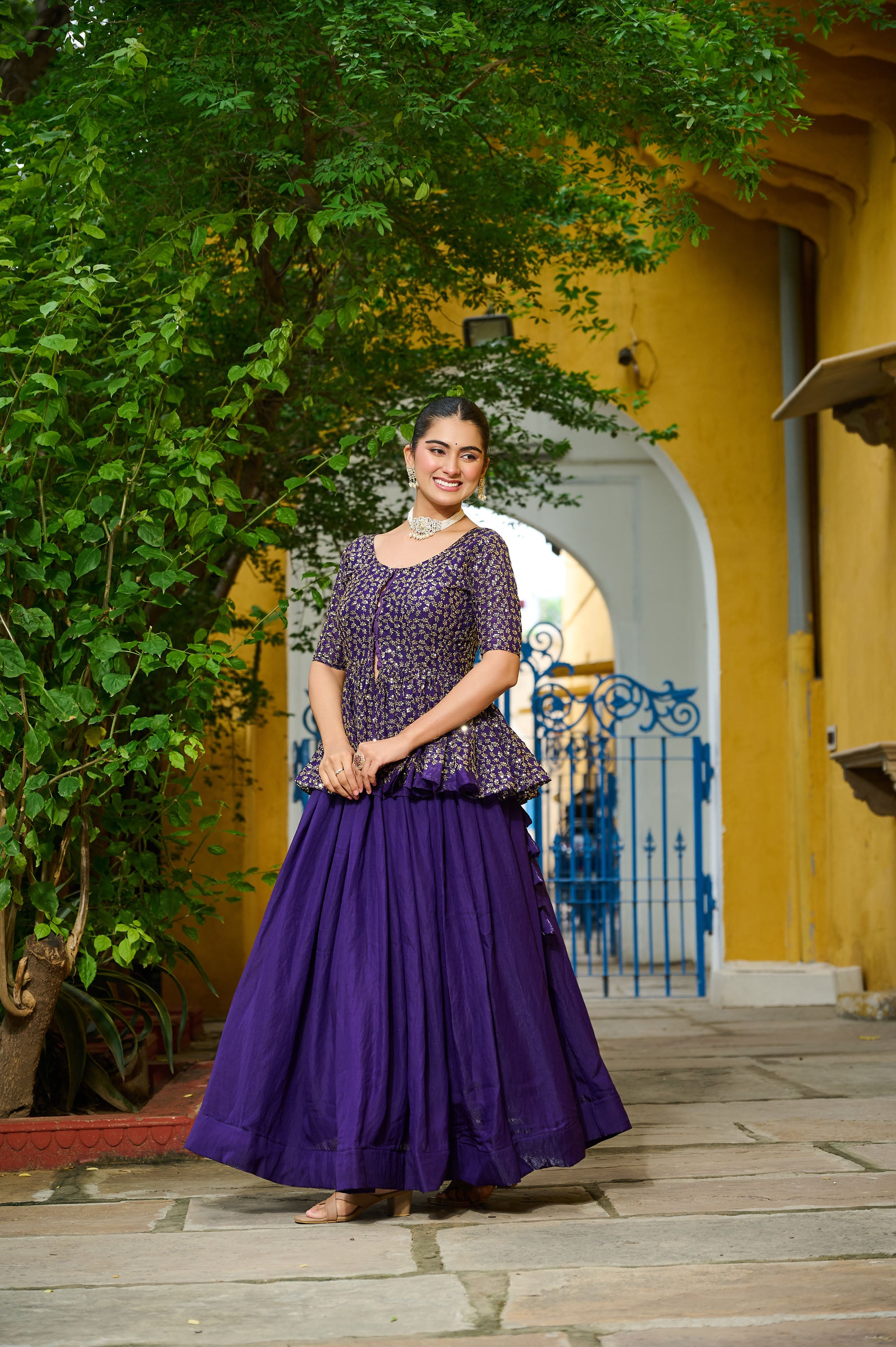 Lorenvalley Fashion Purple Fendy Silk Plain Lehenga with Embroidered work Choli