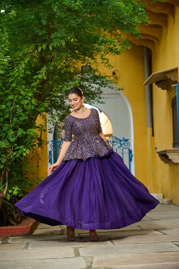 Prazu Fashion Violet Fendy Silk Embroidered Designer Lehenga