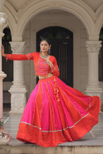 Thumbnail for Prazu Fashion Red Roman With Gamthi Thread Embroidered Work Lehenga For Navratri