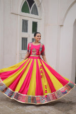 Thumbnail for Prazu Fashion Pink Roman With Attractive Maslin Crochet Print Lehenga For Navratri
