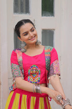 Thumbnail for Prazu Fashion Pink Roman With Attractive Maslin Crochet Print Lehenga For Navratri