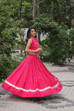 Thumbnail for Prazu Fashion Pink Roman Silk Kutchi Gamthi Embroidered & Mirror Work Navaratri Lehenga