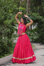 Thumbnail for Lorenvalley Fashion Pink Roman Silk with Attractive Gota-Patti Lace Lehenga Choli