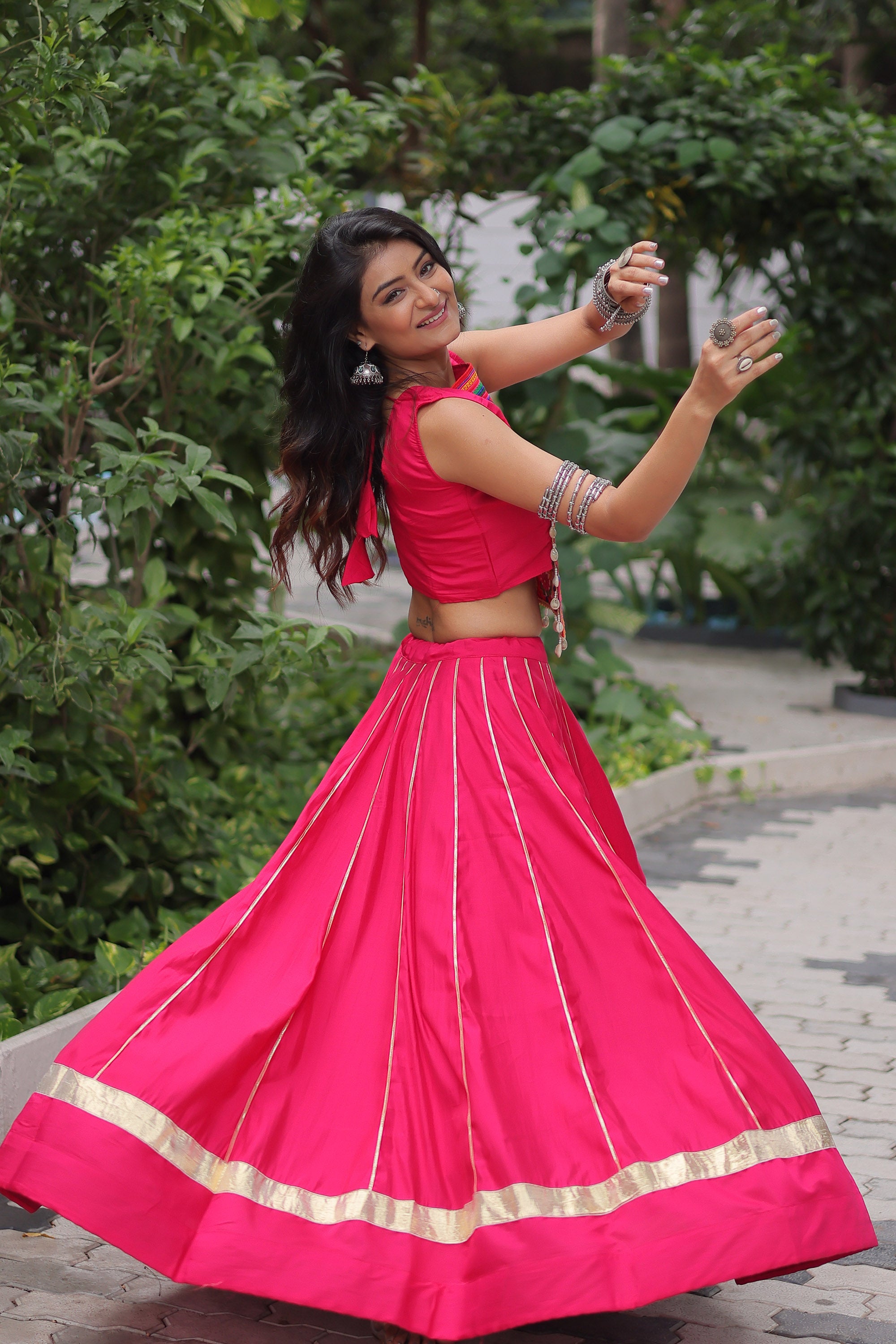 Lorenvalley Fashion Pink Roman Silk with Attractive Gota-Patti Lace Lehenga Choli