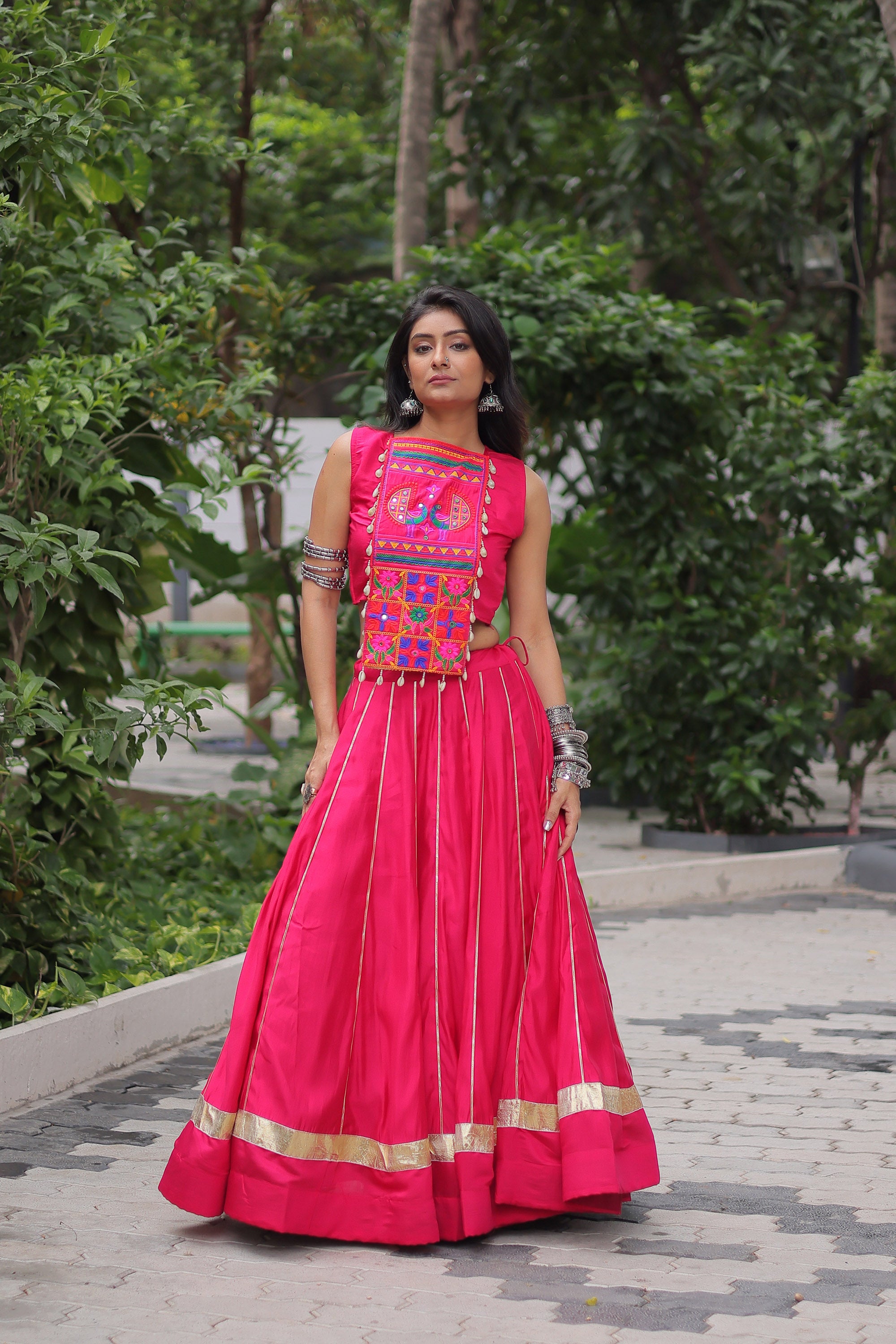 Lorenvalley Fashion Pink Roman Silk with Attractive Gota-Patti Lace Lehenga Choli