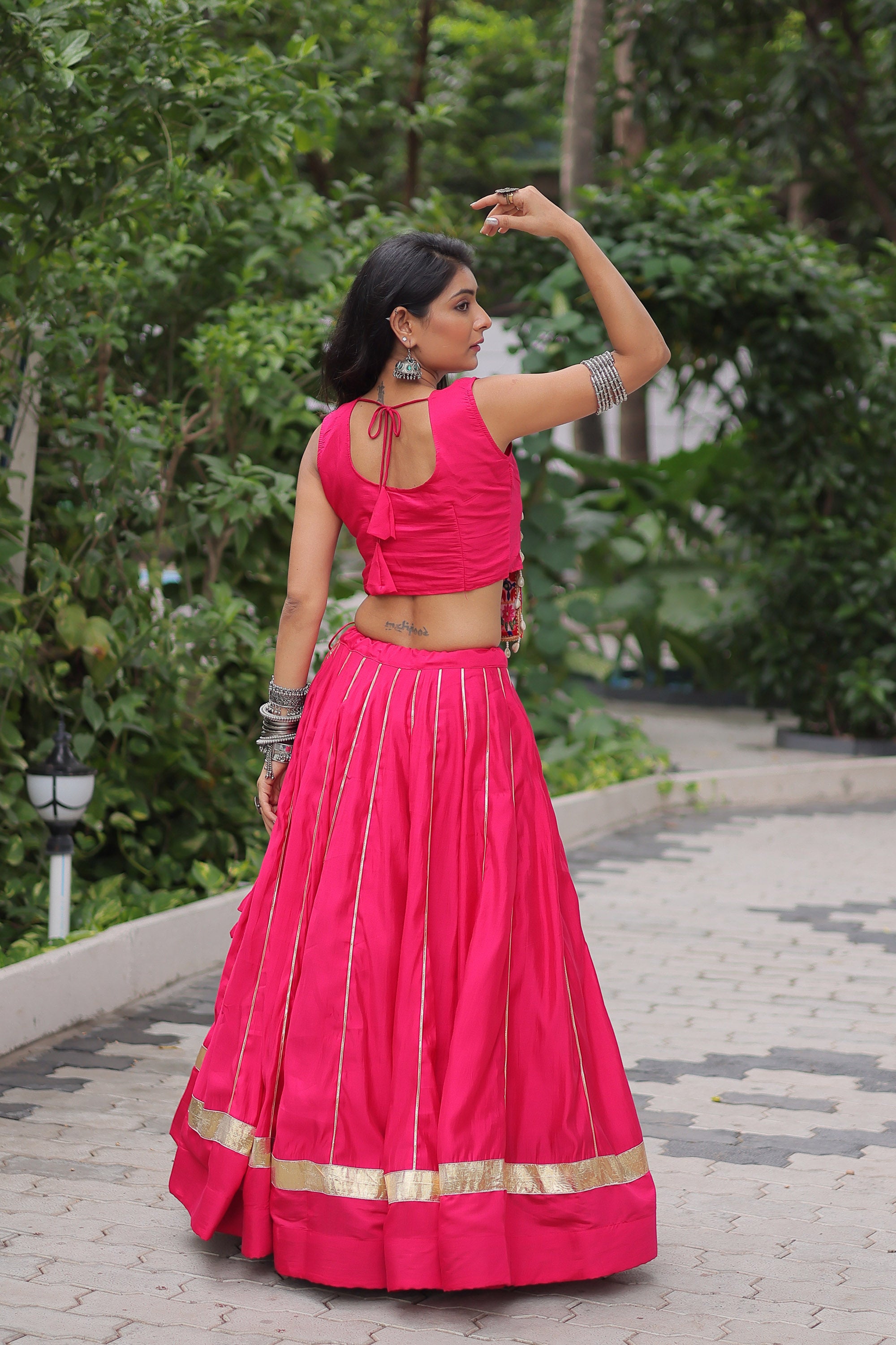 Lorenvalley Fashion Pink Roman Silk with Attractive Gota-Patti Lace Lehenga Choli