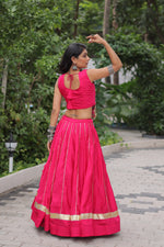 Thumbnail for Lorenvalley Fashion Pink Roman Silk with Attractive Gota-Patti Lace Lehenga Choli