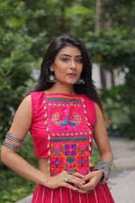 Thumbnail for Lorenvalley Fashion Pink Roman Silk with Attractive Gota-Patti Lace Lehenga Choli