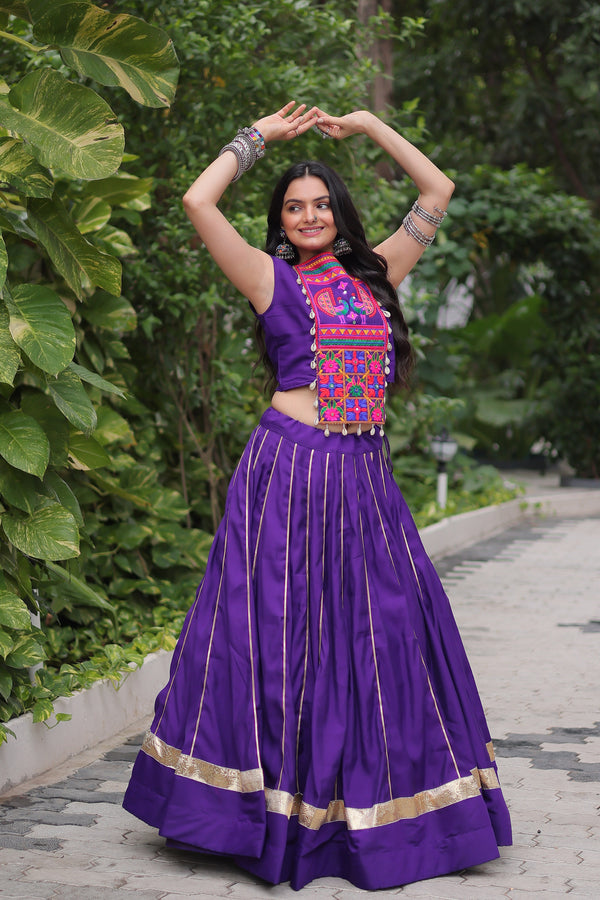 Lorenvalley Fashion Purple Roman Silk with Attractive Gota-Patti Lace Lehenga Choli