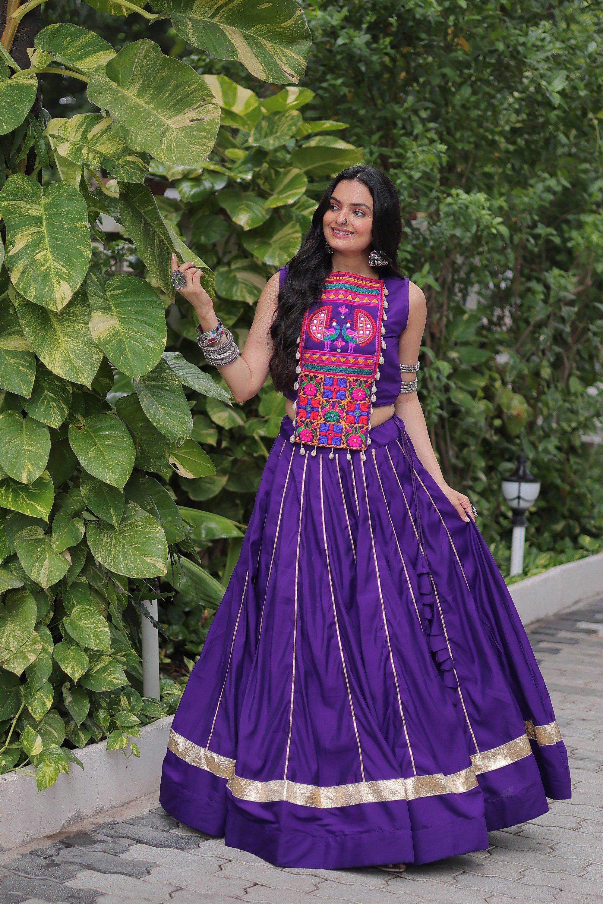 Lorenvalley Fashion Purple Roman Silk with Attractive Gota-Patti Lace Lehenga Choli