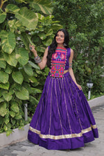 Thumbnail for Lorenvalley Fashion Purple Roman Silk with Attractive Gota-Patti Lace Lehenga Choli