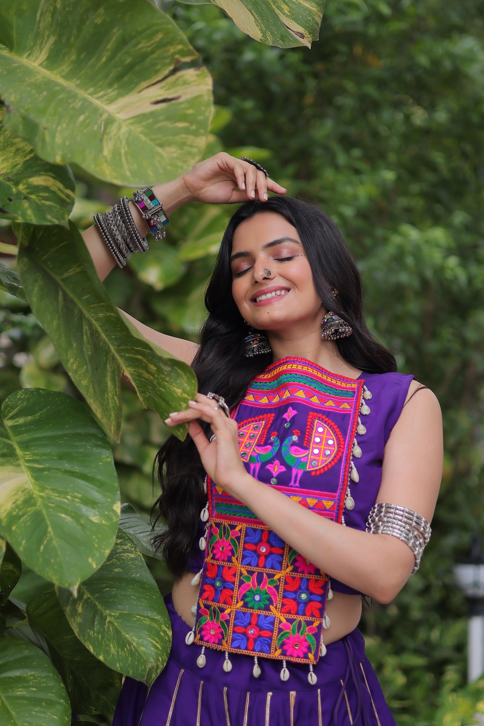 Lorenvalley Fashion Purple Roman Silk with Attractive Gota-Patti Lace Lehenga Choli