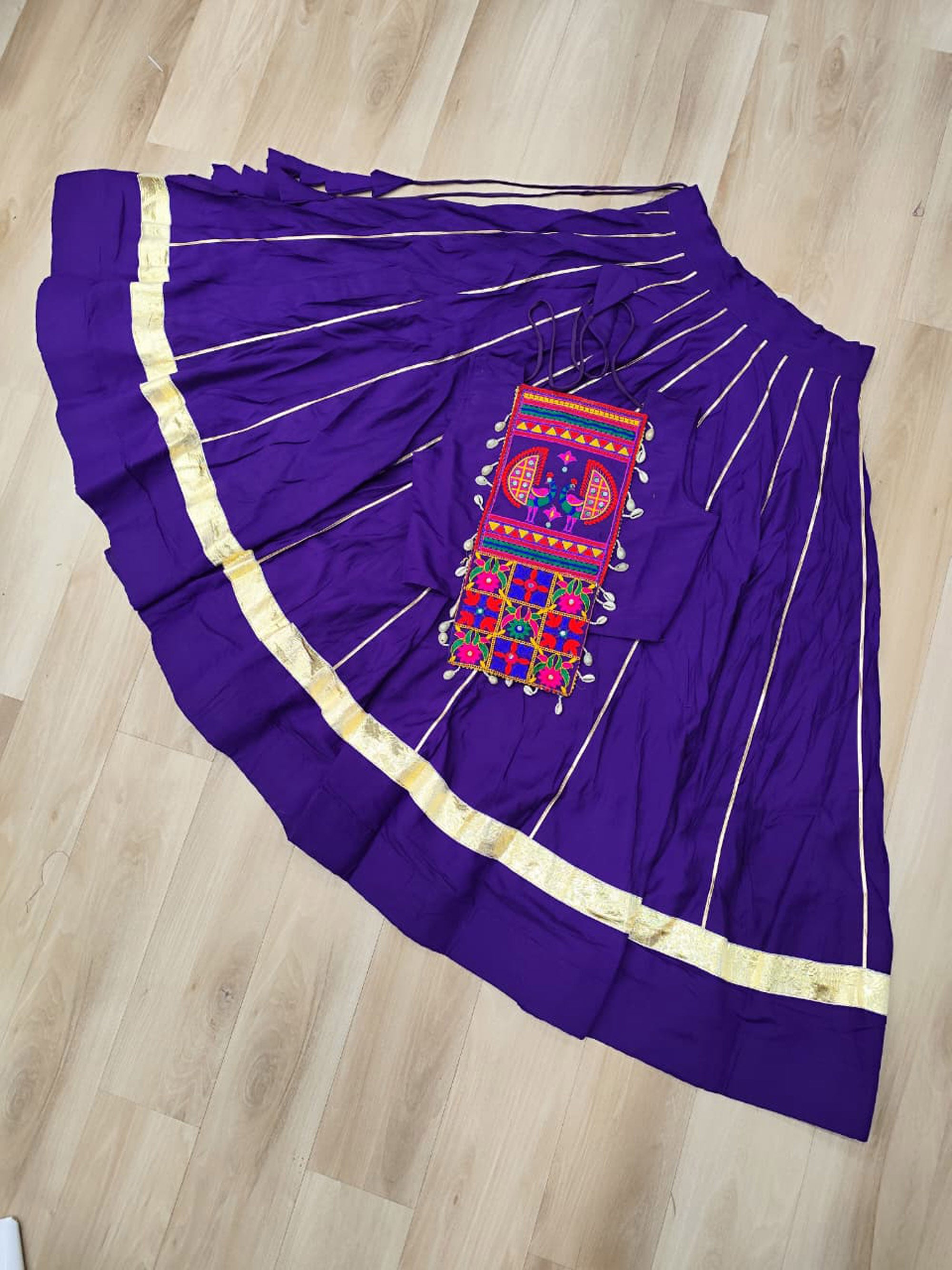 Lorenvalley Fashion Purple Roman Silk with Attractive Gota-Patti Lace Lehenga Choli