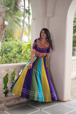 Thumbnail for Prazu Fashion Violet Roman With Gamthi Embroidered Lehenga For Navratri