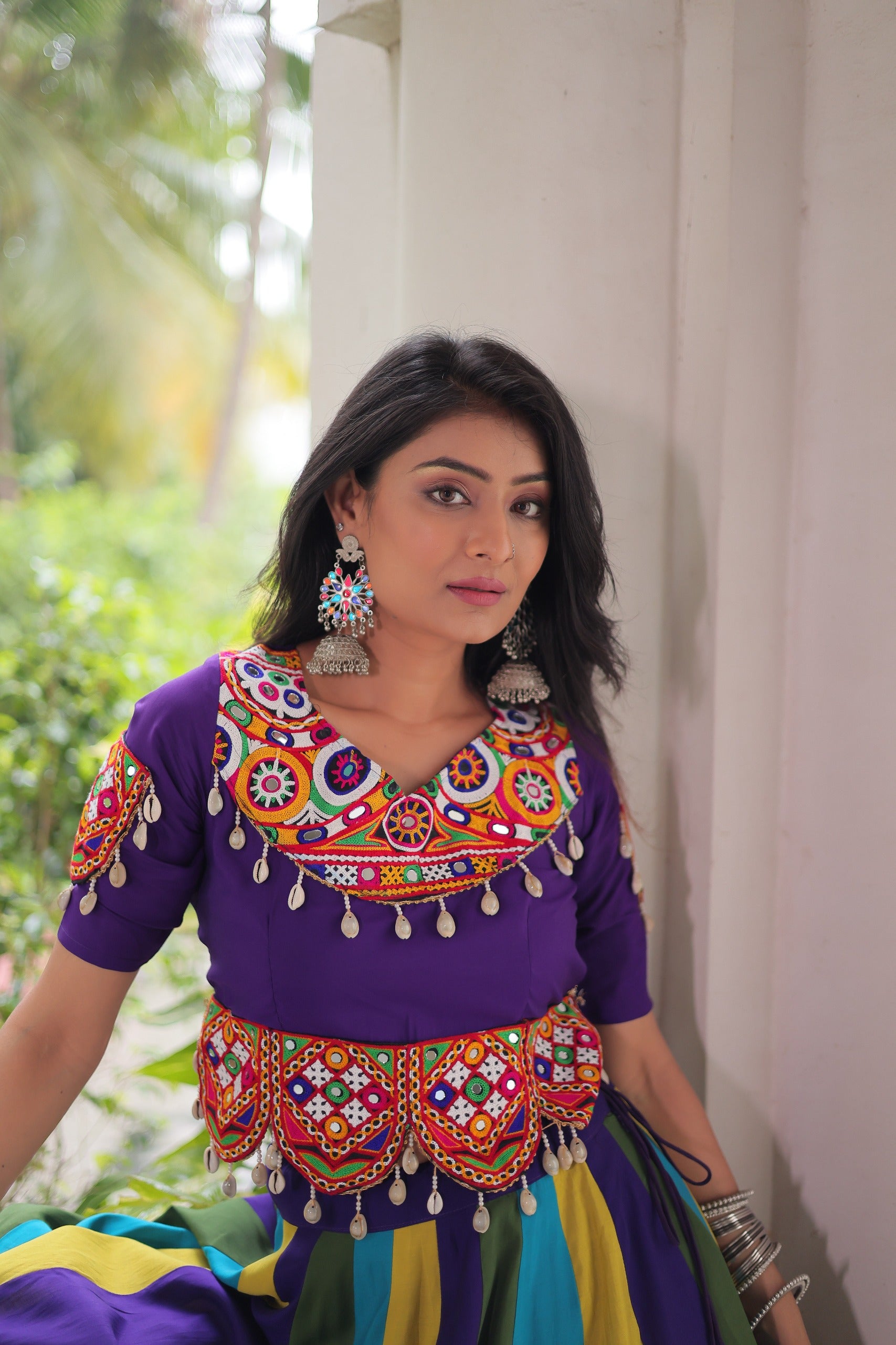 Prazu Fashion Violet Roman With Gamthi Embroidered Lehenga For Navratri