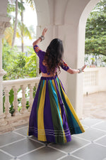Thumbnail for Prazu Fashion Violet Roman With Gamthi Embroidered Lehenga For Navratri