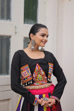 Thumbnail for Prazu Fashion Black Roman With Gamthi Embroidered Lehenga For Navratri