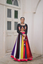 Thumbnail for Prazu Fashion Black Roman With Gamthi Embroidered Lehenga For Navratri