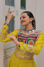 Thumbnail for Prazu Fashion Parrot Roman Kutchi Gamthi Embroidered Work Lehenga For Navratri