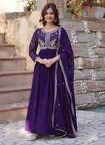 Thumbnail for Prazu Fashion Purple Georgette Embroidered Sequence Gown With Dupatta