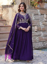 Thumbnail for Prazu Fashion Purple Georgette Embroidered Sequence Gown With Dupatta