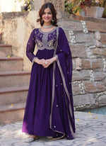 Thumbnail for Prazu Fashion Purple Georgette Embroidered Sequence Gown With Dupatta