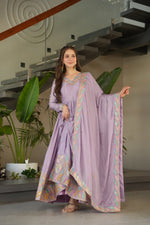 Thumbnail for Prazu Fashion Lavender Chinon Silk Sequence Gown With Dupatta