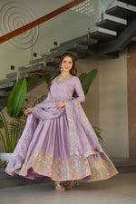 Thumbnail for Prazu Fashion Lavender Chinon Silk Sequence Gown With Dupatta
