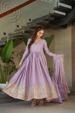 Thumbnail for Prazu Fashion Lavender Chinon Silk Sequence Gown With Dupatta