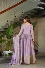 Thumbnail for Prazu Fashion Lavender Chinon Silk Sequence Gown With Dupatta