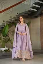 Thumbnail for Prazu Fashion Lavender Chinon Silk Sequence Gown With Dupatta