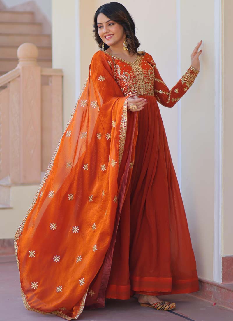 Prazu Fashion Fenta Silk Embroidered Gown With Dupatta