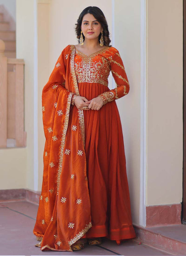 Prazu Fashion Fenta Silk Embroidered Gown With Dupatta