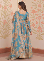 Thumbnail for Prazu Fashion Sky Blue Russian Silk Embroidered Gown With Dupatta